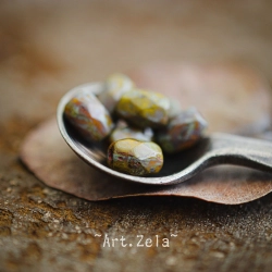 Olives facettées Picasso 7x5mm X12 Perles verre tchèque opaque