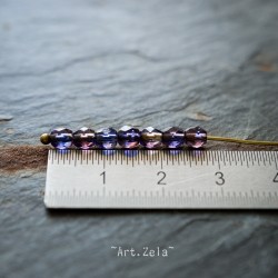 Facettes bleu et violet 4mm X50 Perles verre tchèque poli au feu