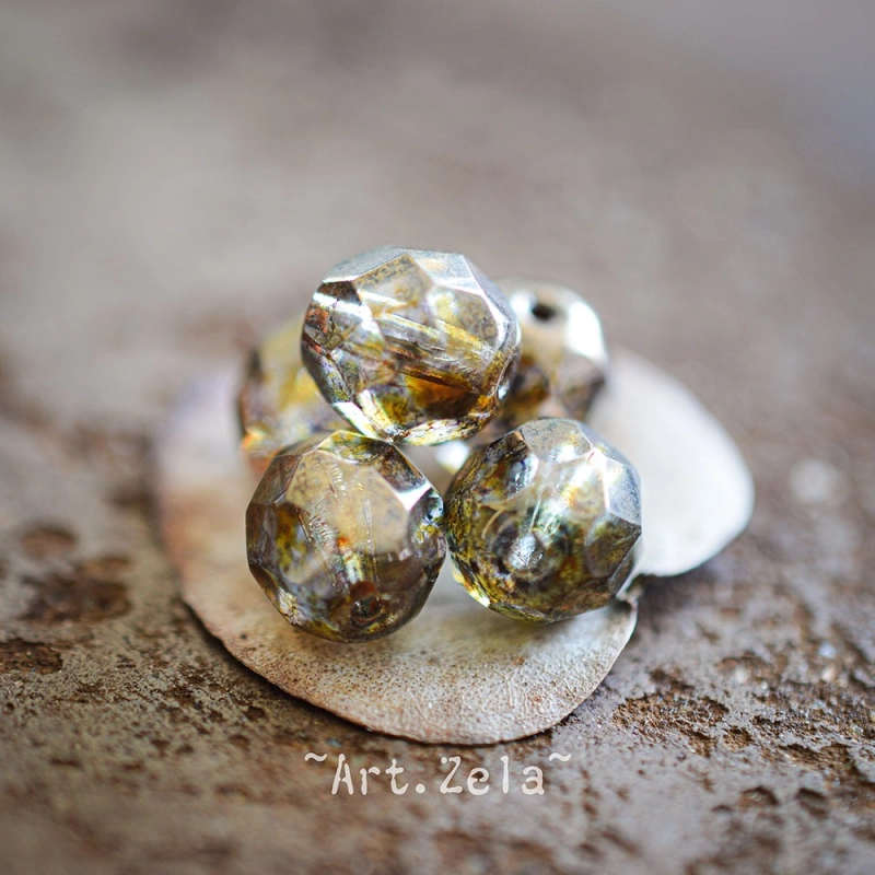 Perles facettes ambre miel 9mm X10 Perles verre tchèque lustré