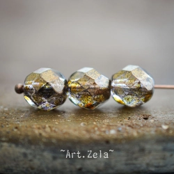 Perles facettes ambre miel 9mm X10 Perles verre tchèque lustré