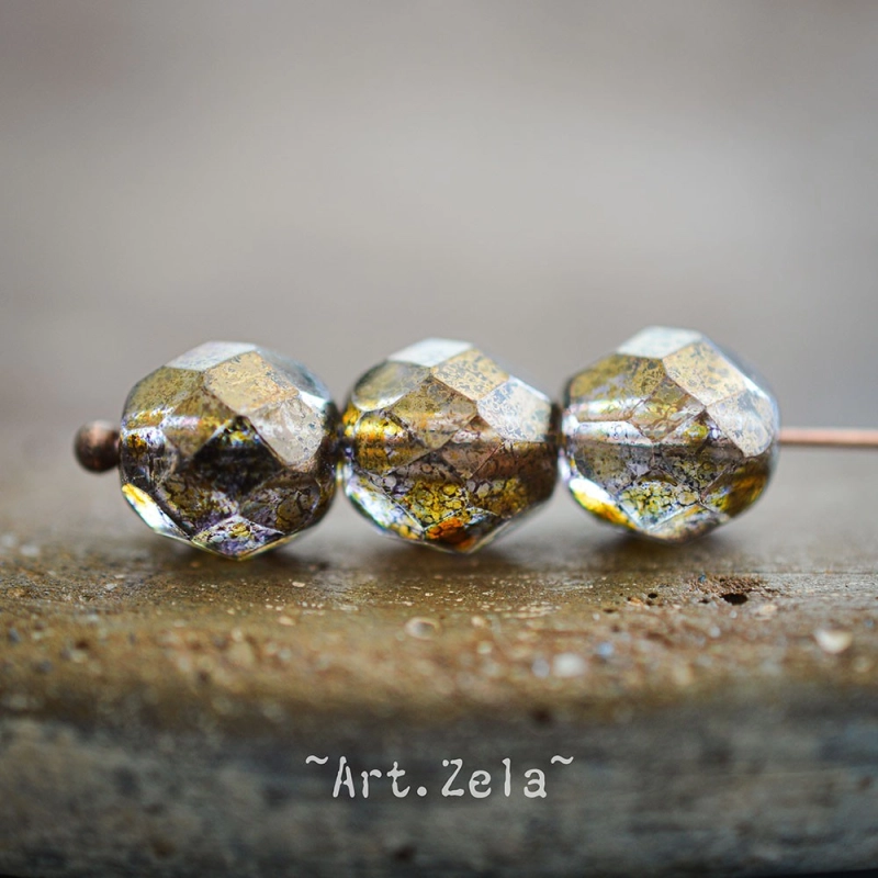 Perles facettes ambre miel 9mm X10 Perles verre tchèque lustré