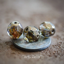 Perles facettes ambre miel 9mm X10 Perles verre tchèque lustré