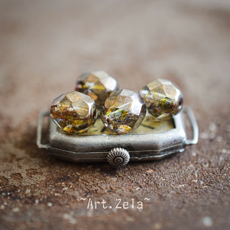Perles facettes ambre miel 9mm X10 Perles verre tchèque lustré