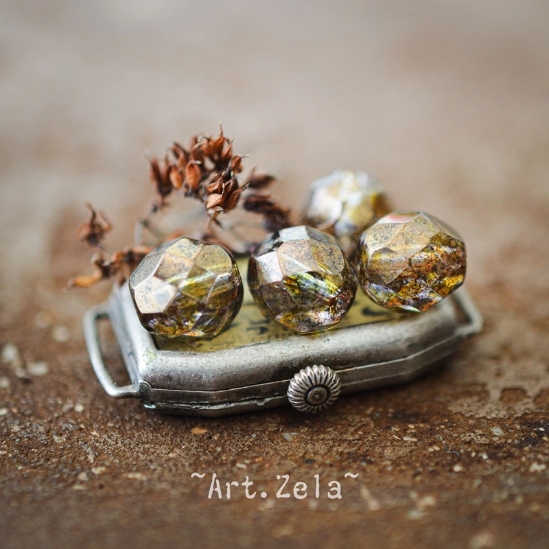 Perles facettes ambre miel 9mm X10 Perles verre tchèque lustré