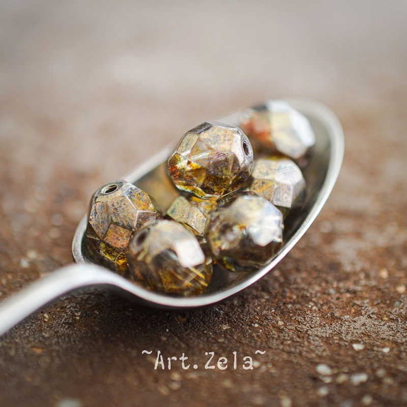 Perles facettes ambre miel 9mm X10 Perles verre tchèque lustré