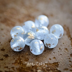 Perles rondes bleu clair doré 8mm X15 Perles verre tchèque texturé