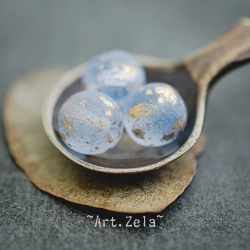Perles rondes bleu clair doré 8mm X15 Perles verre tchèque texturé