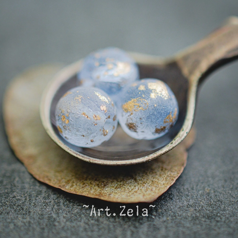 Perles rondes bleu clair doré 8mm X15 Perles verre tchèque texturé