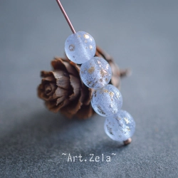 Perles rondes bleu clair doré 8mm X15 Perles verre tchèque texturé