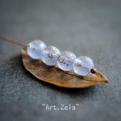 Perles rondes bleu clair doré 8mm X15 Perles verre tchèque texturé