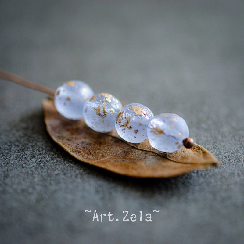 Perles rondes bleu clair doré 8mm X15 Perles verre tchèque texturé
