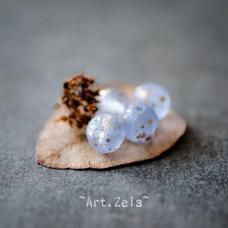 Perles rondes bleu clair doré 8mm X15 Perles verre tchèque texturé