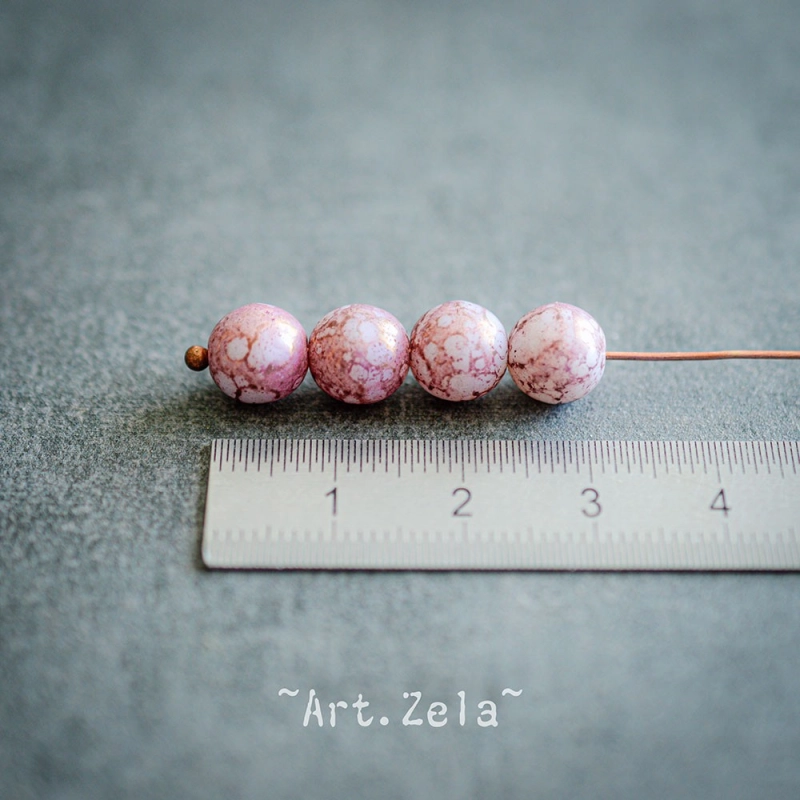 Perles rondes blanc albâtre vieux rose  8mm X15 Perles verre tchèque