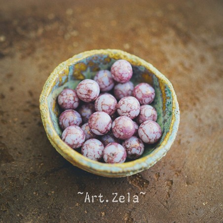 Perles rondes blanc albâtre vieux rose  8mm X15 Perles verre tchèque