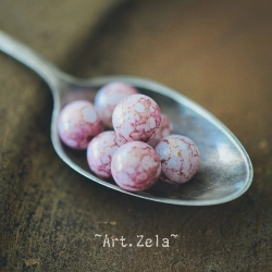 Perles rondes blanc albâtre vieux rose  8mm X15 Perles verre tchèque