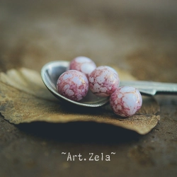 Perles rondes blanc albâtre vieux rose  8mm X15 Perles verre tchèque