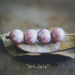 Perles rondes blanc albâtre vieux rose  8mm X15 Perles verre tchèque