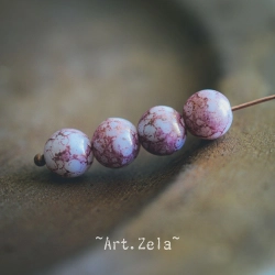 Perles rondes blanc albâtre vieux rose  8mm X15 Perles verre tchèque
