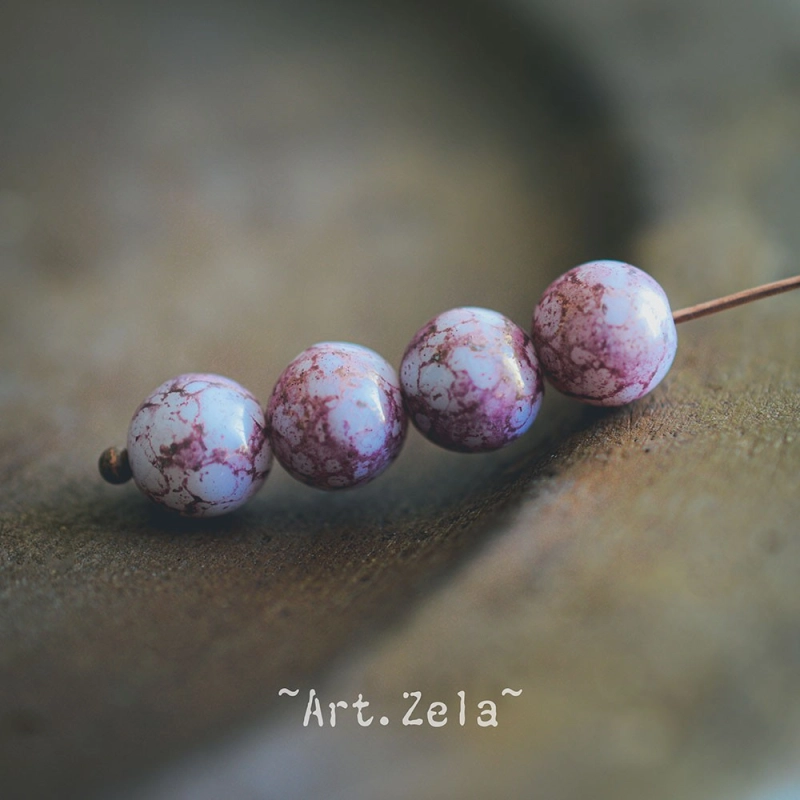 Perles rondes blanc albâtre vieux rose  8mm X15 Perles verre tchèque