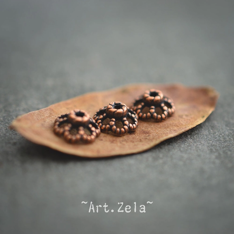 Coupelles fleurs ajourées 9mm X30 Calottes métal ton cuivre rouge