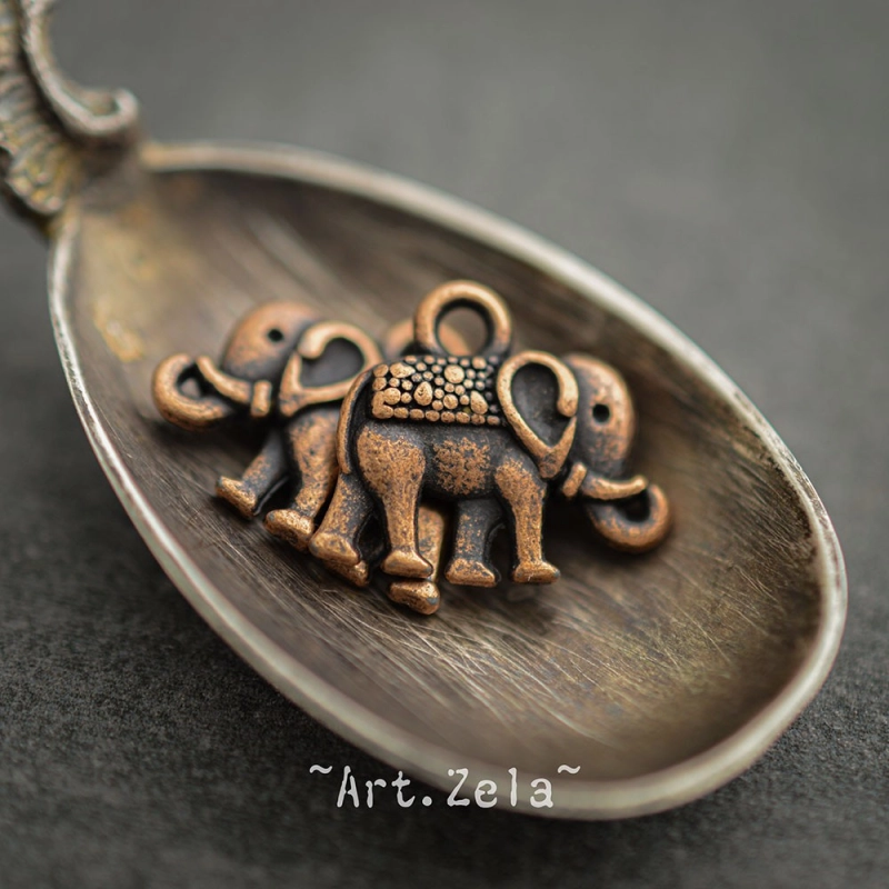 Breloques éléphants 14mm X5 Métal ton cuivre rouge