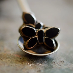 Papillon noir bronze 20mm X2 Perles verre tchèque opaque