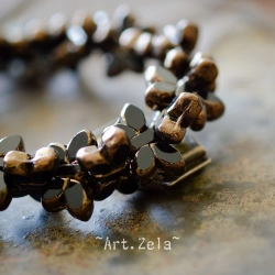 Papillon noir bronze 20mm X2 Perles verre tchèque opaque