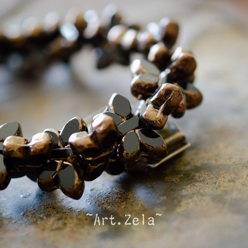 Papillon noir bronze 20mm X2 Perles verre tchèque opaque