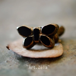 Papillon noir bronze 20mm X2 Perles verre tchèque opaque