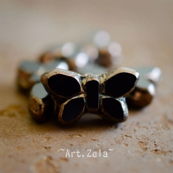Papillon noir bronze 20mm X2 Perles verre tchèque opaque