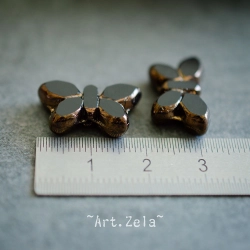Papillon noir bronze 20mm X2 Perles verre tchèque opaque