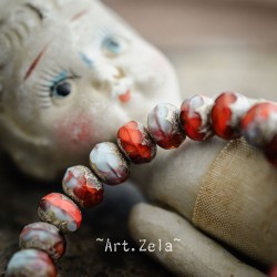 Rondelles rouge bleu argenté 8x6mm X8 Perles verre tchèque