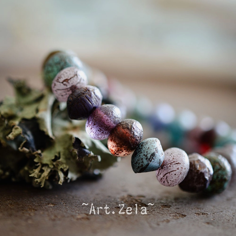 Rondelles multicolores 9x6mm X10 Perles verre tchèque texturé