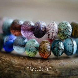 Rondelles multicolores 9x6mm X10 Perles verre tchèque texturé