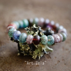 Rondelles multicolores 9x6mm X10 Perles verre tchèque texturé