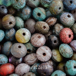 Rondelles multicolores 9x6mm X10 Perles verre tchèque texturé