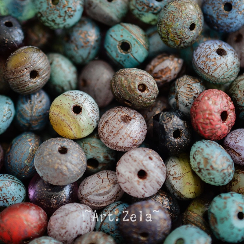 Rondelles multicolores 9x6mm X10 Perles verre tchèque texturé