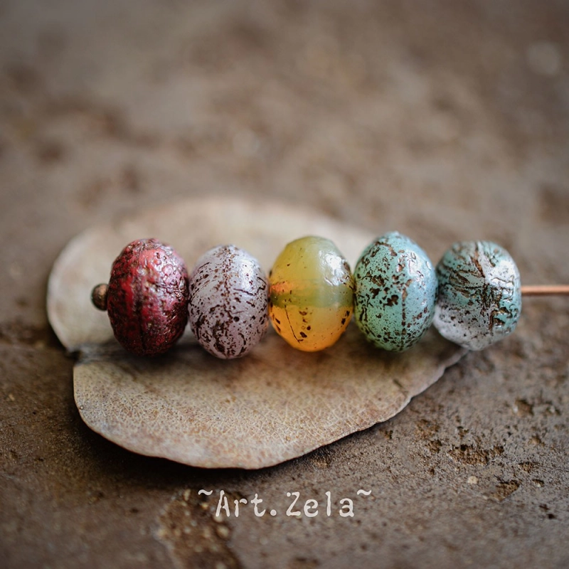 Rondelles multicolores 9x6mm X10 Perles verre tchèque texturé