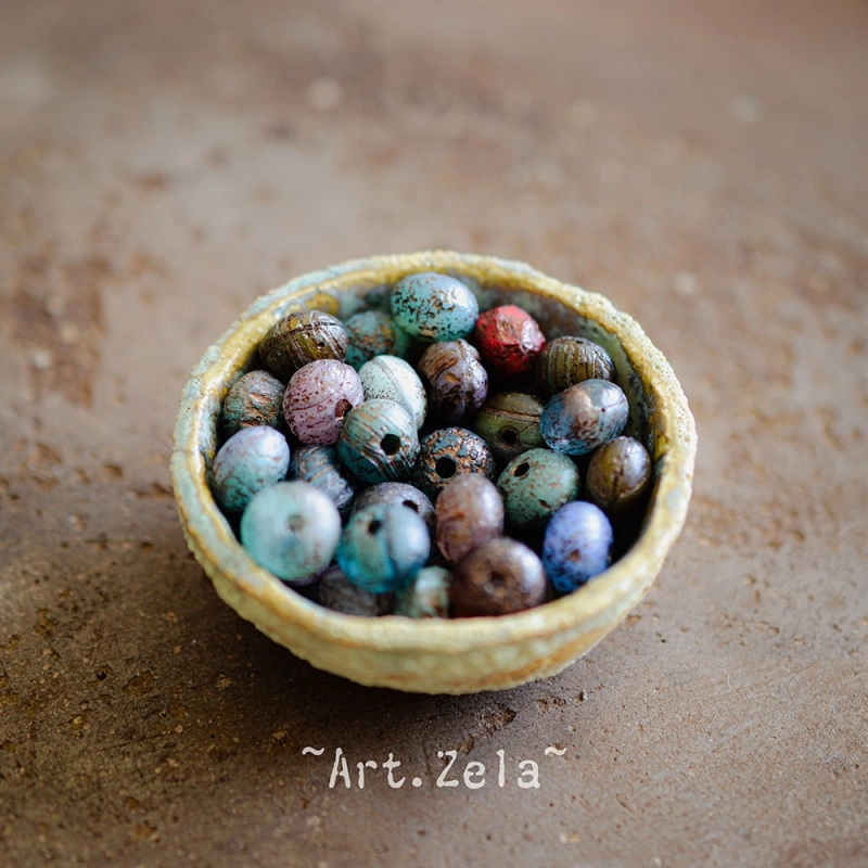 Rondelles multicolores 9x6mm X10 Perles verre tchèque texturé