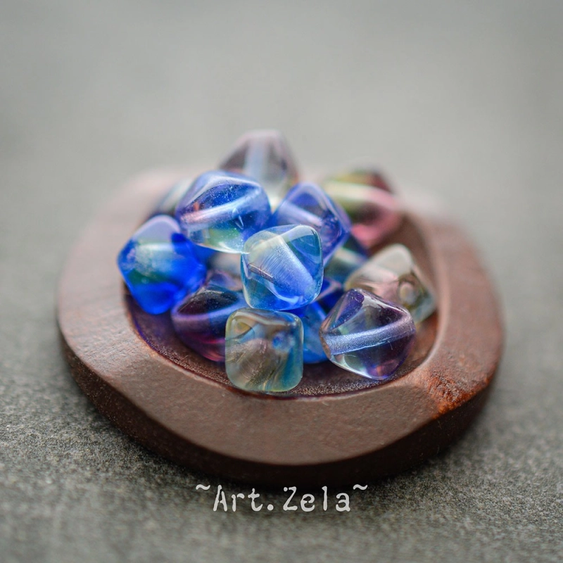 Bicônes bleu jaune pâle violet 6mm X30 Perles Verre Tchèque