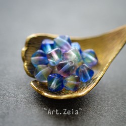 Bicônes bleu jaune pâle violet 6mm X30 Perles Verre Tchèque