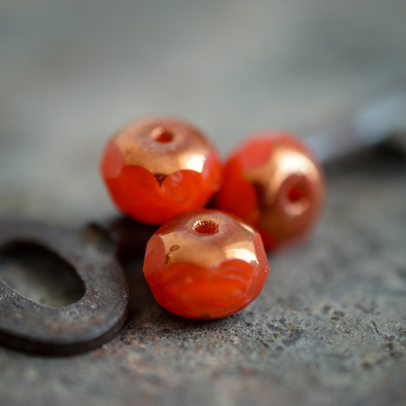 Rondelles à facettes corail 8x6mm X8 Perles verre tchèque