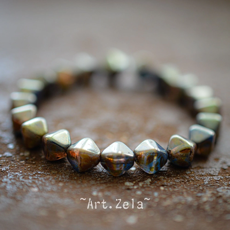 Bicônes aqua ambre bronze 6mm X30 Perles verre tchèque lustré