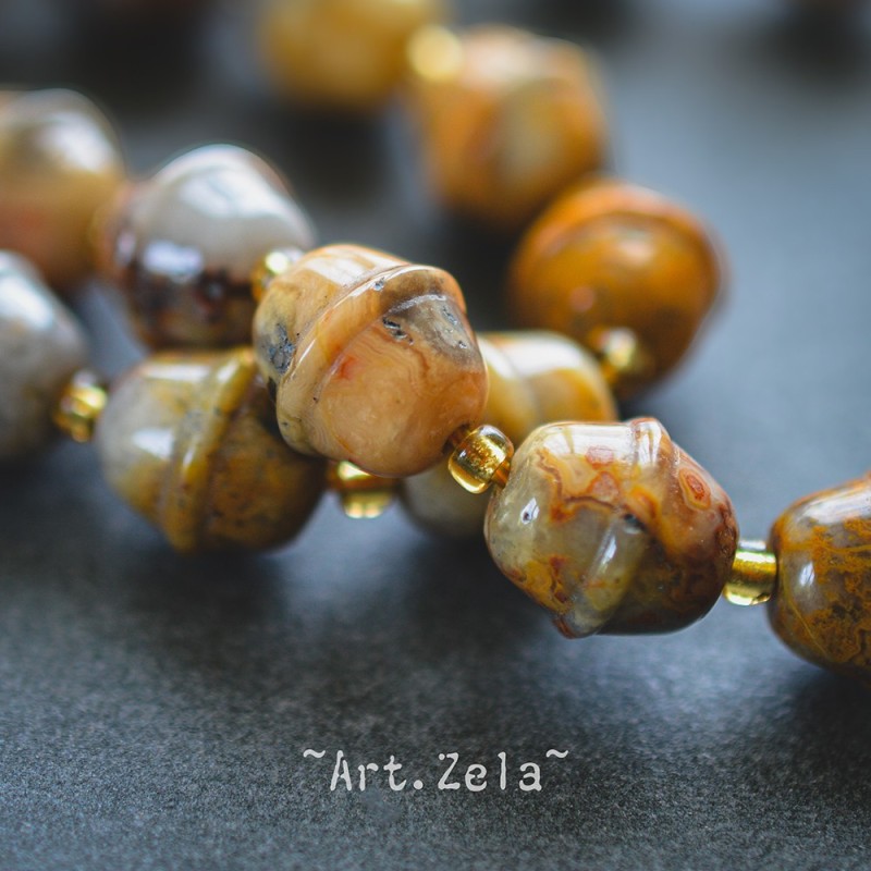 Perles forme grelot 11x10mm X2 Perles gemmes Agate Crazy Lace