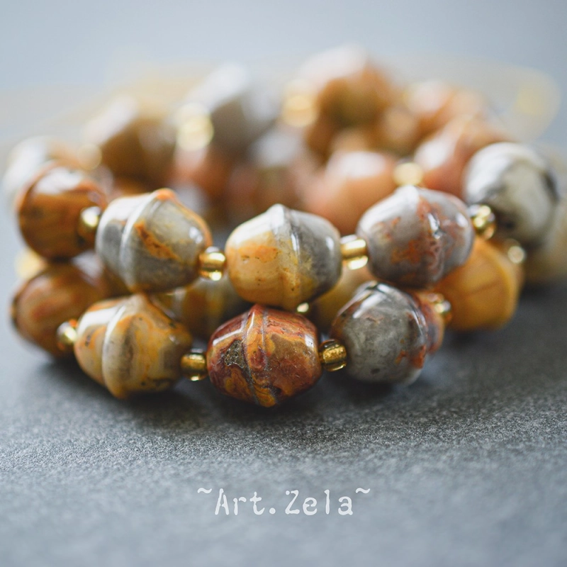Perles agates forme grelot 11x10mm X2 Perles gemmes Agate Crazy Lace
