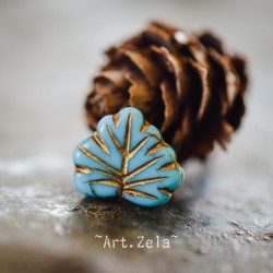 Feuilles érable bleu ciel bronze 13mm X4 Perles verre tchèque opaque