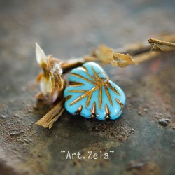 Feuilles érable bleu ciel bronze 13mm X4 Perles verre tchèque opaque