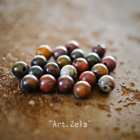 Perles rondes Jaspe polychrome Picasso naturel 6mm X30 Perles gemmes