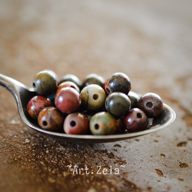 Perles rondes Jaspe polychrome Picasso naturel 6mm X30 Perles gemmes