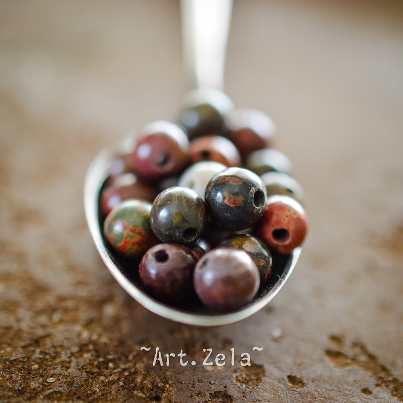 Perles rondes Jaspe polychrome Picasso naturel 6mm X30 Perles gemmes
